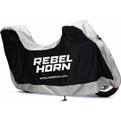 Rebelhorn Shelter Motorradabdeckung mit Platz für ein Gepäckfach, schwarz-silber Größe: XL Rebelhorn Shelter Motorradabdeckung mit Platz für ein Gepäckfach, schwarz-silber Größe: XL