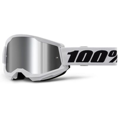 Motocrossbrille 100% STRATA 2 Neu weiß (silbernes Plexiglas) Motocrossbrille 100% STRATA 2 Neu weiß (silbernes Plexiglas)