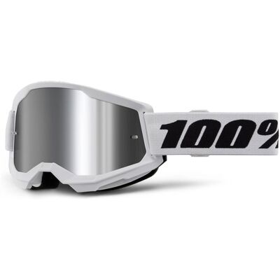 Motocrossbrille 100% STRATA 2 Neu weiß (silbernes Plexiglas) Motocrossbrille 100% STRATA 2 Neu weiß (silbernes Plexiglas)