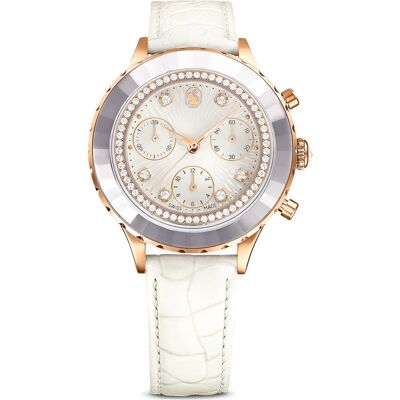 Swarovski Octea chrono Uhr, Schweizer Produktion, Lederarmband, Weiß, Roségoldfarbenes Finish Unisex OS Swarovski Octea chrono Uhr, Schweizer Produktion, Lederarmband, Weiß, Roségoldfarbenes Finish Unisex OS