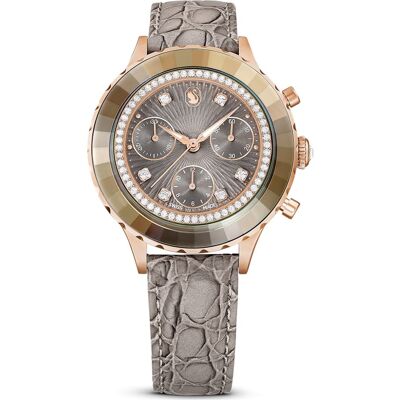 Swarovski Octea chrono Uhr, Schweizer Produktion, Lederarmband, Grau, Roségoldfarbenes Finish Unisex OS Swarovski Octea chrono Uhr, Schweizer Produktion, Lederarmband, Grau, Roségoldfarbenes Finish Unisex OS