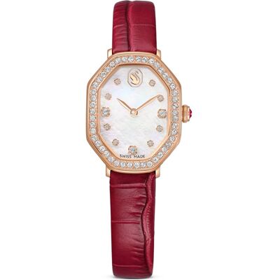 Swarovski Dextera octagon Uhr, Schweizer Produktion, Lederarmband, Rot, Roségoldfarbenes Finish Unisex OS Swarovski Dextera octagon Uhr, Schweizer Produktion, Lederarmband, Rot, Roségoldfarbenes Finish Unisex OS