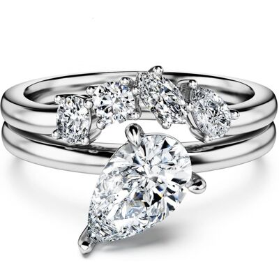 Swarovski Galaxy Ring, Set (2), Im Labor gezüchtete Diamanten 1,4 ct tw, Tropfenform, 18K Weißgold Unisex 58 Swarovski Galaxy Ring, Set (2), Im Labor gezüchtete Diamanten 1,4 ct tw, Tropfenform, 18K Weißgold Unisex 58