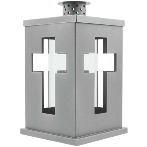 Weitere Grablaterne mit Kreuzmotiv aus Metall 13 x 21 cm silber