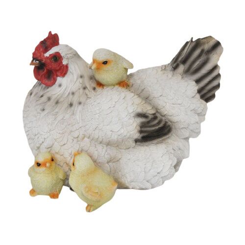 FD Dekofigur Henne weiß mit Küken 20 x 20,5 x 25,5 cm