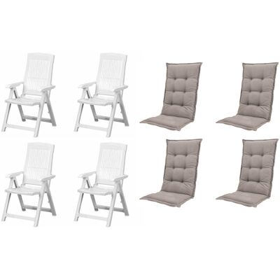 Progarden Gartenstuhl-Set Tampa mit Auflagen weiß/taupe 8-tlg. Progarden Gartenstuhl-Set Tampa mit Auflagen weiß/taupe 8-tlg.