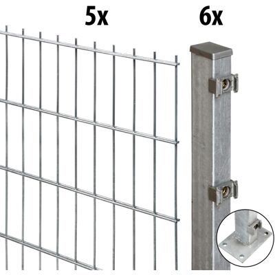 Floraworld Doppelstabmatten-Zaun Set Comfort 10 m 201 x 103 cm mit Bodenplatte & 6 Pfosten 109,3 cm feuerverzinkt Floraworld Doppelstabmatten-Zaun Set Comfort 10 m 201 x 103 cm mit Bodenplatte & 6 Pfosten 109,3 cm feuerverzinkt