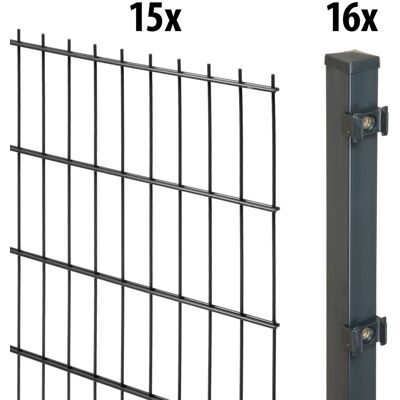 Floraworld Doppelstabmatten-Zaun Set 30 m 201 x 103 cm inkl. 16 Pfosten 150 cm anthrazit Floraworld Doppelstabmatten-Zaun Set 30 m 201 x 103 cm inkl. 16 Pfosten 150 cm anthrazit