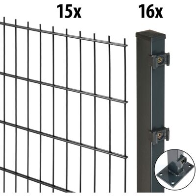 Floraworld Doppelstabmatten-Zaun Set Comfort 30 m 201 x 143 cm mit Bodenplatte & 16 Pfosten 149 cm anthrazit Floraworld Doppelstabmatten-Zaun Set Comfort 30 m 201 x 143 cm mit Bodenplatte & 16 Pfosten 149 cm anthrazit