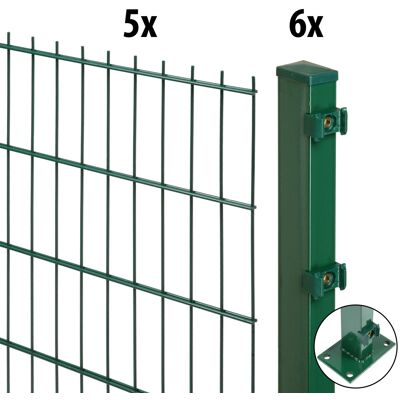 Floraworld Doppelstabmatten-Zaun Set Comfort 10 m 201 x 183 cm mit Bodenplatte & 6 Pfosten 189,3 cm moosgrün Floraworld Doppelstabmatten-Zaun Set Comfort 10 m 201 x 183 cm mit Bodenplatte & 6 Pfosten 189,3 cm moosgrün