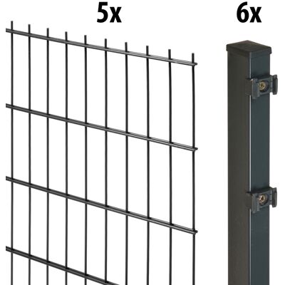 Floraworld Doppelstabmatten-Zaun Set Comfort 10 m 201 x 163 cm inkl. 6x Pfosten 220 cm anthrazit Floraworld Doppelstabmatten-Zaun Set Comfort 10 m 201 x 163 cm inkl. 6x Pfosten 220 cm anthrazit