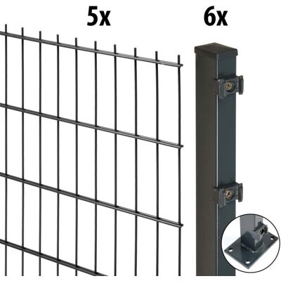 Floraworld Doppelstabmatten-Zaun Set Comfort 10 m 201 x 103 cm mit Bodenplatte & 6 Pfosten 109 cm anthrazit Floraworld Doppelstabmatten-Zaun Set Comfort 10 m 201 x 103 cm mit Bodenplatte & 6 Pfosten 109 cm anthrazit