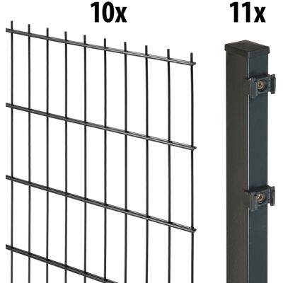 Floraworld Doppelstabmatten-Zaun Set Comfort 20 m 201 x 123 cm inkl. 11 Pfosten 180 cm anthrazit Floraworld Doppelstabmatten-Zaun Set Comfort 20 m 201 x 123 cm inkl. 11 Pfosten 180 cm anthrazit