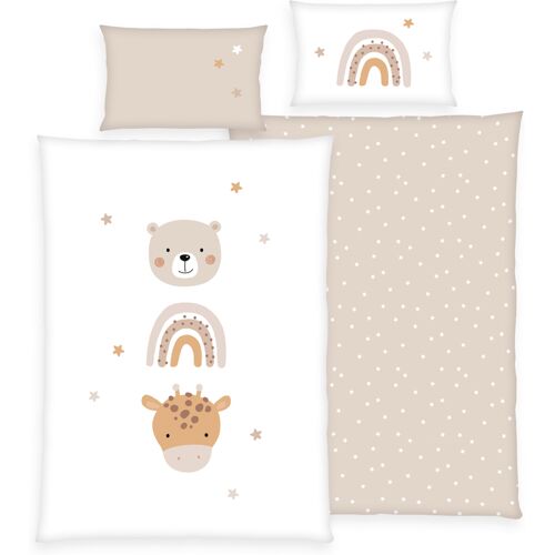 baby best Renforcé-Babybettwäsche LITTLE FRIENDS 100 x 135 cm weiß/beige