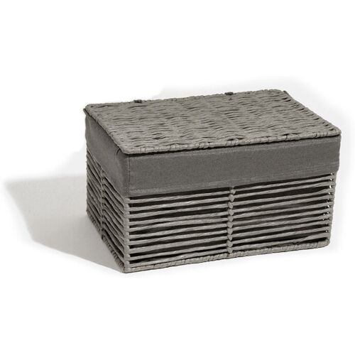 Aufbewahrungsbox mit Deckel und Stoffeinlage 20 x 17 x 30 cm aus Groundwood Grau