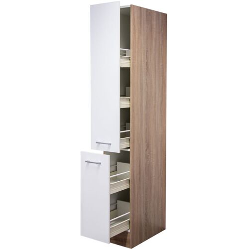 Küchen Apothekerschrank JACK 30 x 200 x 57 cm Eiche/ weiß