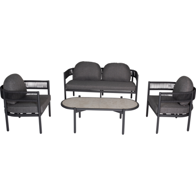 Garden FLAIR Loungemöbel Set RHODOS 4-tlg. Aluminium Seilgeflecht Glaskeramik Anthrazit/Grau Garden FLAIR Loungemöbel Set RHODOS 4-tlg. Aluminium Seilgeflecht Glaskeramik Anthrazit/Grau