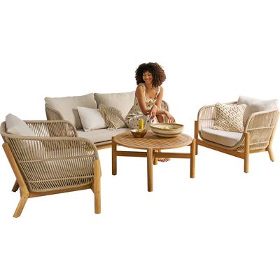 Garden FLAIR Loungemöbel Set DANNY 4-tlg. Akazie PE Modular geölt Naturfarbig/Beige Garden FLAIR Loungemöbel Set DANNY 4-tlg. Akazie PE Modular geölt Naturfarbig/Beige