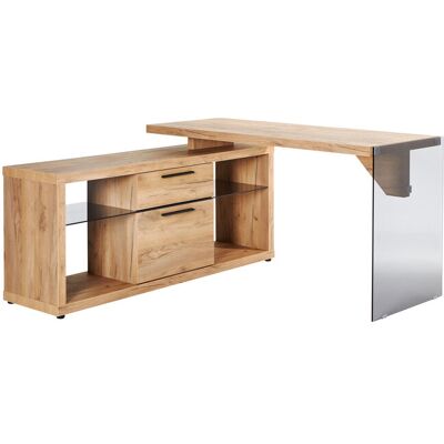 JAHNKE Lux Eckschreibtisch - Bürotisch mit Walnuss & Grauglas JAHNKE Lux Eckschreibtisch - Bürotisch mit Walnuss & Grauglas