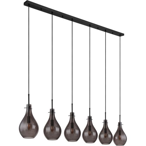 GLOBO Retrofit Balkenpendel OSKUS 6-flg schwarz /Rauchglas