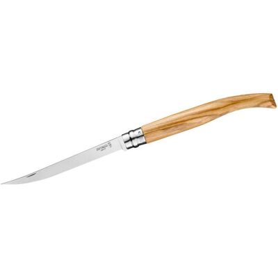 Opinel No 15 Effile Filetiermesser, Sandvik 12C27-Stahl, Rostfrei, Virobloc, Olivenholz-Griff Opinel No 15 Effile Filetiermesser, Sandvik 12C27-Stahl, Rostfrei, Virobloc, Olivenholz-Griff