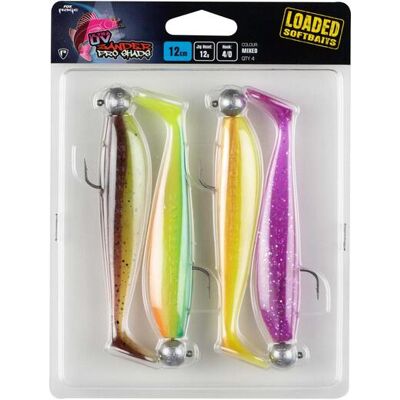 FOX RAGE Zander Pro Shad 10cm x4 Mixed UVcolour Pack LOADED 10g 4/0 head FOX RAGE Zander Pro Shad 10cm x4 Mixed UVcolour Pack LOADED 10g 4/0 head
