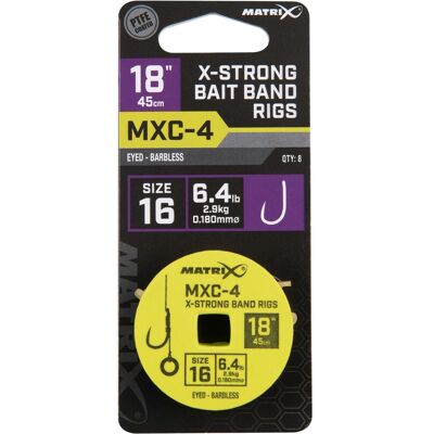 Matrix Mxc-4 Size 16 Barbless 0.18mm 18" 45cm X-Strong Bait Band 8Pcs Matrix Mxc-4 Size 16 Barbless 0.18mm 18" 45cm X-Strong Bait Band 8Pcs