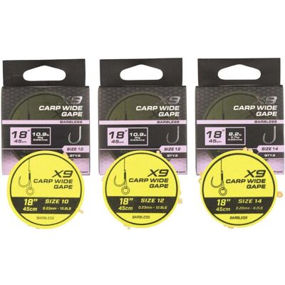 Matrix X9 Carp Wide Gape 45cm Band Rigs Size 10 Matrix X9 Carp Wide Gape 45cm Band Rigs Size 10