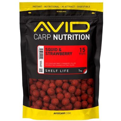 Avid Squid & Strawberry Boilies - 15mm (1kg) Avid Squid & Strawberry Boilies - 15mm (1kg)
