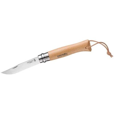 Opinel No 08 Baroudeur Taschenmesser, Buche, Sandvik Stahl, Rostfrei, Virobloc, Lederkordel, Opinel No 08 Baroudeur Taschenmesser, Buche, Sandvik Stahl, Rostfrei, Virobloc, Lederkordel,