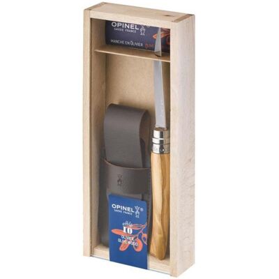 Opinel No 10 Effile Taschenmesser, Rostfrei, Olivenholz-Griff, Mit Etui, In Holz-Geschenkbox Opinel No 10 Effile Taschenmesser, Rostfrei, Olivenholz-Griff, Mit Etui, In Holz-Geschenkbox