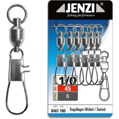 JENZI Salzwasser-Karabiner-Wirbel Kugellager verlötete Sprengringe #1/0 45kg JENZI Salzwasser-Karabiner-Wirbel Kugellager verlötete Sprengringe #1/0 45kg