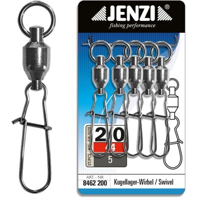 JENZI Kugellager-Karabiner-Wirbel vernickelt Größe: 1/0 38kg JENZI Kugellager-Karabiner-Wirbel vernickelt Größe: 1/0 38kg