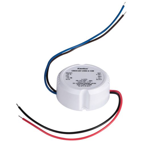 LED Trafo, LED Transformator 12V DC Gleichspannung 15 Watt für Möbeleinbau IP20 ØxB 54,5 x 23 mm