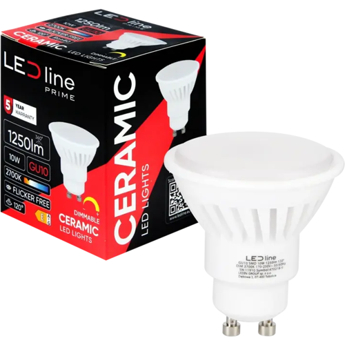 LED line® GU10 LED Leuchtmittel dimmbar, Strahler warmweiß 2700K 10W = 100 Watt 1250 Lumen Keramik 230V Winkel 120º Länge 55 mm