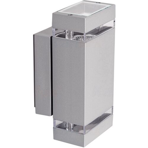 Kanlux® ZEW LED Wandleuchte, Wandstrahler doppelflammig 2x GU10 230V für Innen & Aussen IP44 Gehäuse eckig silber