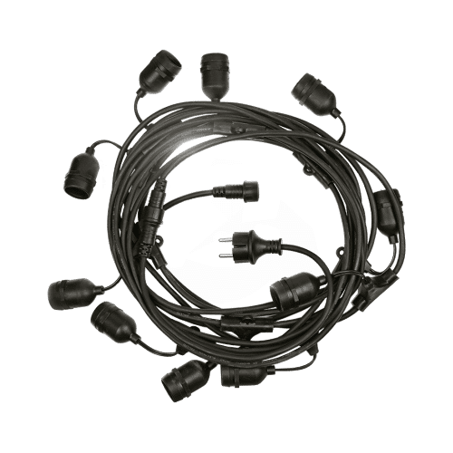 10er LED Lichterkette für 10 LED Leuchtmittel E27, Länge 1000 cm, für den Innen- und Außenbereich