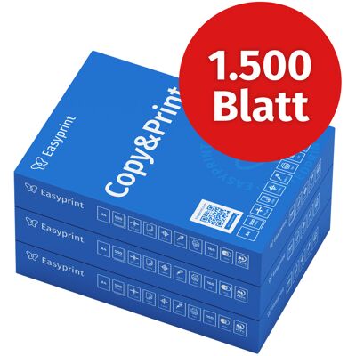 Easyprint Druckerpapier Kopierpapier 1500 Blatt 3 x 500 A4 Premium Hochweiß CIE 160 Testsieger PEFC zertifiziert Easyprint Druckerpapier Kopierpapier 1500 Blatt 3 x 500 A4 Premium Hochweiß CIE 160 Testsieger PEFC zertifiziert
