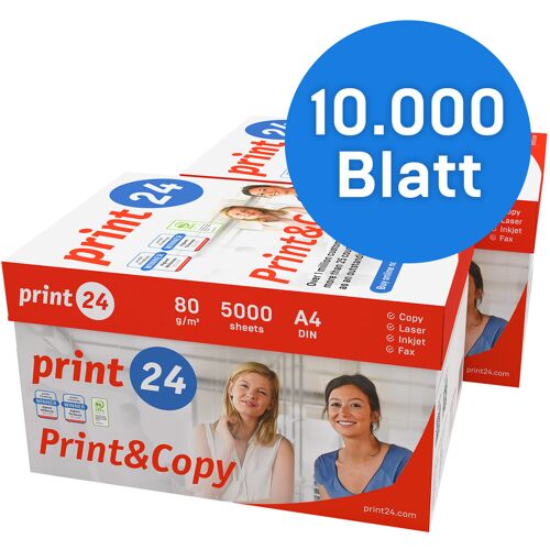 print24 Druckerpapier Kopierpapier 10000 Blatt 20 x 500 A4 80g Premium Hochweiß CIE 160 Testsieger PEFC Umweltzertifikat