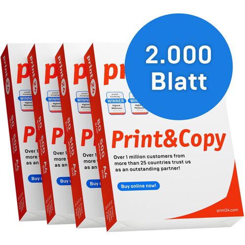 print24 Druckerpapier Kopierpapier 2000 Blatt 4 x 500 A4 80g Premium Hochweiß CIE 160 Testsieger PEFC Umweltzertifikat