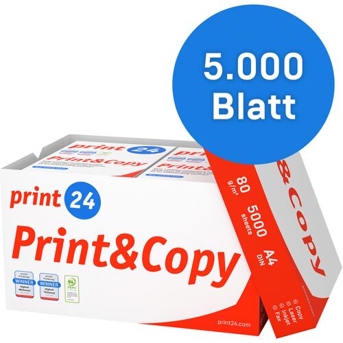 print24 Druckerpapier Kopierpapier 5000 Blatt 10 x 500 A4 80g Premium Hochweiß CIE 160 Testsieger PEFC Umweltzertifikat