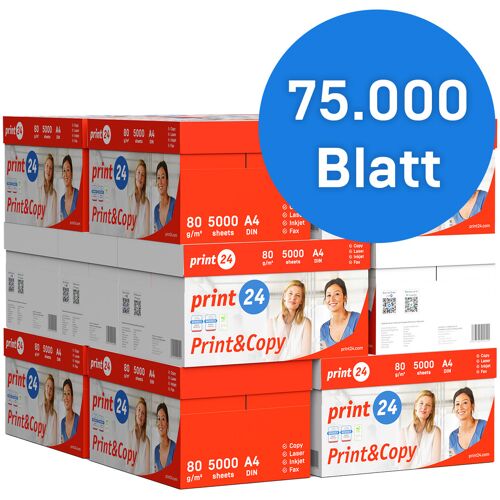 print24 Druckerpapier Kopierpapier 75000 Blatt 150 x 500 A4 80g Premium Hochweiß CIE 160 Testsieger PEFC Umweltzertifikat