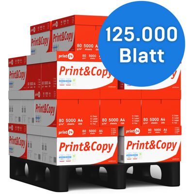 print24 Druckerpapier Kopierpapier 125000 Blatt 25 x 5000 A4 Premium Hochweiß CIE 160 Testsieger PEFC zertifiziert print24 Druckerpapier Kopierpapier 125000 Blatt 25 x 5000 A4 Premium Hochweiß CIE 160 Testsieger PEFC zertifiziert