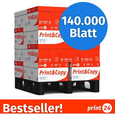 print24 Druckerpapier Kopierpapier 140000 Blatt 28 x 5000 A4 Premium Hochweiß CIE 160 Testsieger PEFC zertifiziert print24 Druckerpapier Kopierpapier 140000 Blatt 28 x 5000 A4 Premium Hochweiß CIE 160 Testsieger PEFC zertifiziert