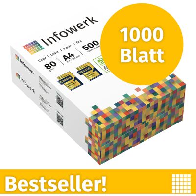 Infowerk Druckerpapier Kopierpapier 1000 Blatt 2 x 500 A4 Premium Hochweiß CIE 160 Testsieger PEFC zertifiziert Infowerk Druckerpapier Kopierpapier 1000 Blatt 2 x 500 A4 Premium Hochweiß CIE 160 Testsieger PEFC zertifiziert