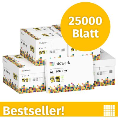 Infowerk Druckerpapier Kopierpapier 25000 Blatt 50 x 500 A4 Premium Hochweiß CIE 160 Testsieger PEFC zertifiziert Infowerk Druckerpapier Kopierpapier 25000 Blatt 50 x 500 A4 Premium Hochweiß CIE 160 Testsieger PEFC zertifiziert