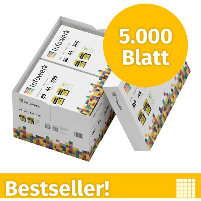 Infowerk Druckerpapier Kopierpapier 5000 Blatt 10 x 500 A4 Premium Hochweiß CIE 160 Testsieger PEFC zertifiziert Infowerk Druckerpapier Kopierpapier 5000 Blatt 10 x 500 A4 Premium Hochweiß CIE 160 Testsieger PEFC zertifiziert