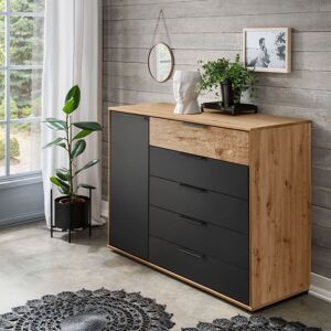 Kommode Mateo Eiche Dekor mit Schubladen und Türen Dunkelgrau 86x120x43cm Kommode Mateo Eiche Dekor mit Schubladen und Türen Dunkelgrau 86x120x43cm