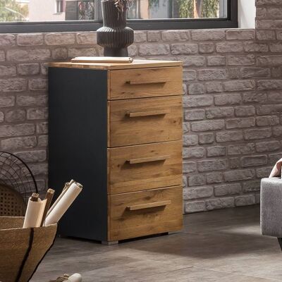 Kommode Ingul Wildeiche teilmassiv mit Schubladen Dunkelgrau 86x45x50cm Kommode Ingul Wildeiche teilmassiv mit Schubladen Dunkelgrau 86x45x50cm