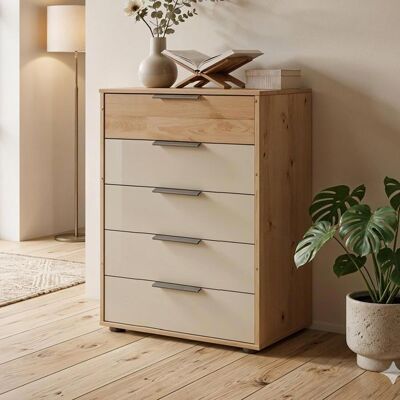Interliving Kommode 1027 Eiche teilmassiv mit Schubladen Weiß 86x60x43cm Interliving Kommode 1027 Eiche teilmassiv mit Schubladen Weiß 86x60x43cm